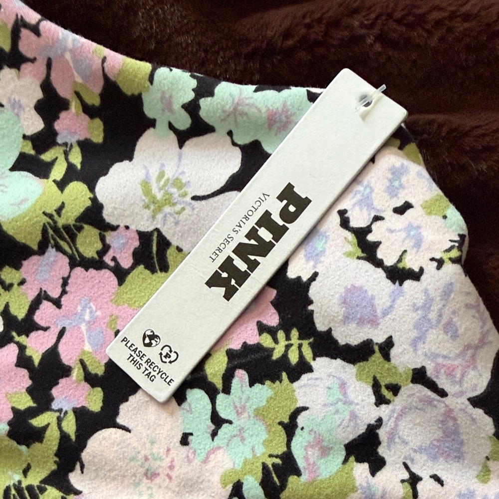 PINK Victoria's Secret Black Floral Racerback Sports Bra with Pastel Accents - Picture 3 of 3